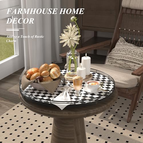 18 Inch Black and White Checkerboard Lazy Susan Decorative Tray (Black & White / 18 inches)