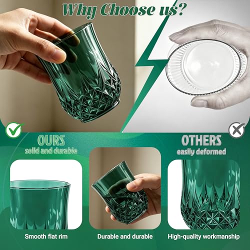 24 Pack Plastic Stemless Wine Glasses (Dark Green)