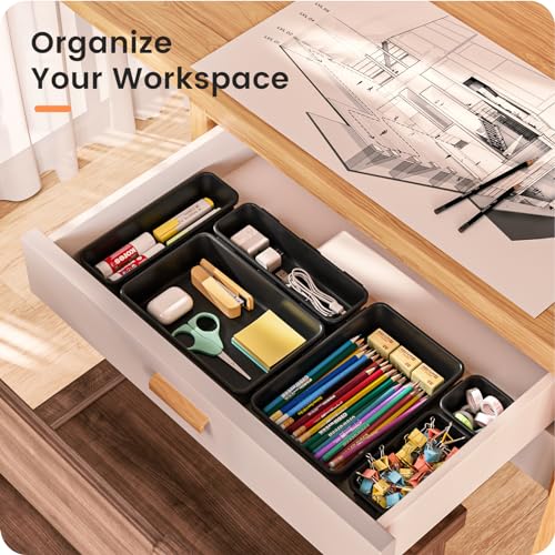 Military Grade】 Drawer Organizer for Vanity Bathroom Makeup Desk (Black)