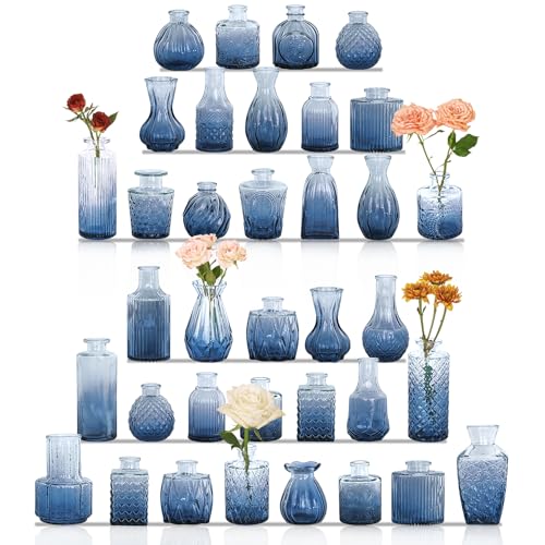 Set of 36 Glass Bud Vases Small Flower Vases for Centerpieces (Blue)