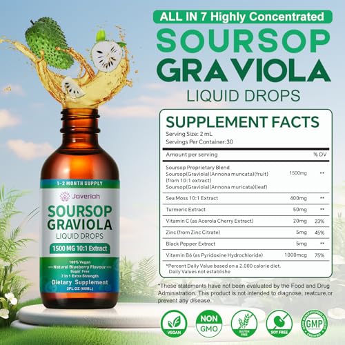 Soursop Bitters Liquid Drops Supplement with Irish Sea Moss & Turmeric for Cellular Support (1 Pack)