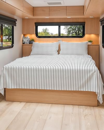 Short Queen Size 4 Piece Bed Sheet Set (45 - Grey Stripes 2 / Short Queen)