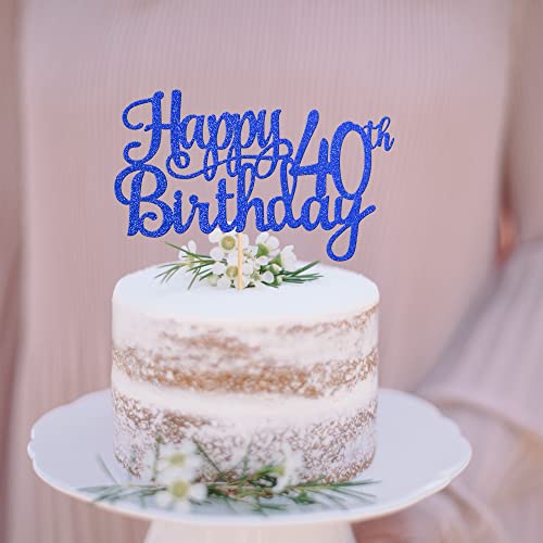 1 PCS Happy 40th Birthday Cake Topper Glitter Cheers to 40 Years Birthday Cake Pick 40 Fabulous Cake Decoration for Happy 40th Birthday Anniversary Party Decorations Supplies Blue (Blue / 40th)