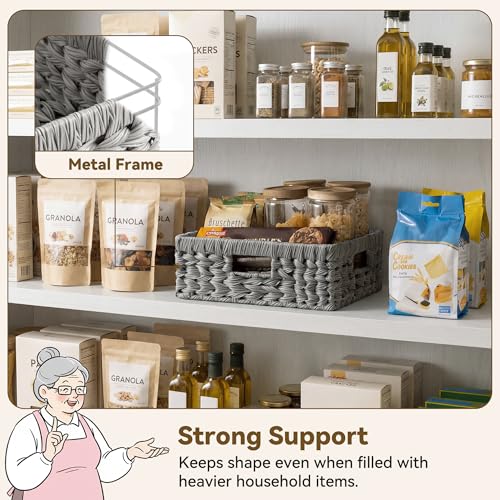 Wicker Baskets for Organizing (Gray / 13"L x 10¾"W x 4¾"H)