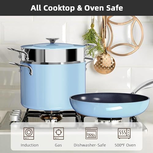Lux 13pc Forged Lightweight Nonstick Ceramic Cookware Set (Poppy Blue)