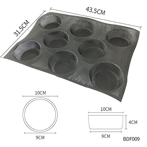 Silicone Bun Bread Forms Round Shape Trays Perforated Bakery Molds Fit Half Pan Size (8 Caves 4" Round Shape For Bun)
