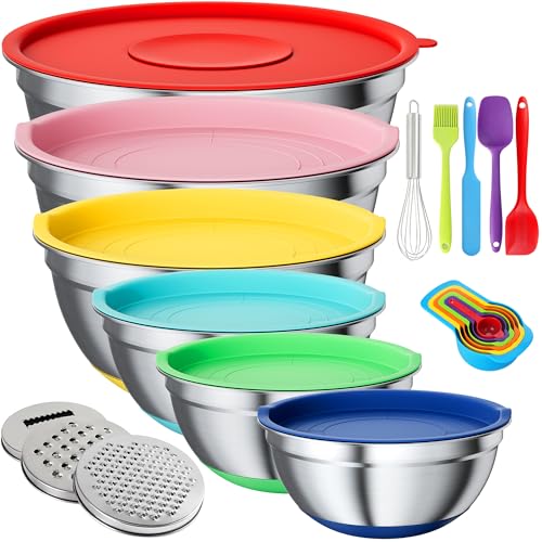 Stainless Steel Mixing Bowls Set with Lids (Colorful)