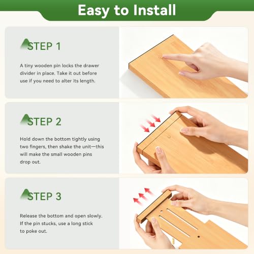 6 Pack Bamboo Drawer Dividers 4.65" High Adjustable from 17'' to 22'' (Beige / 17-22 Inch)