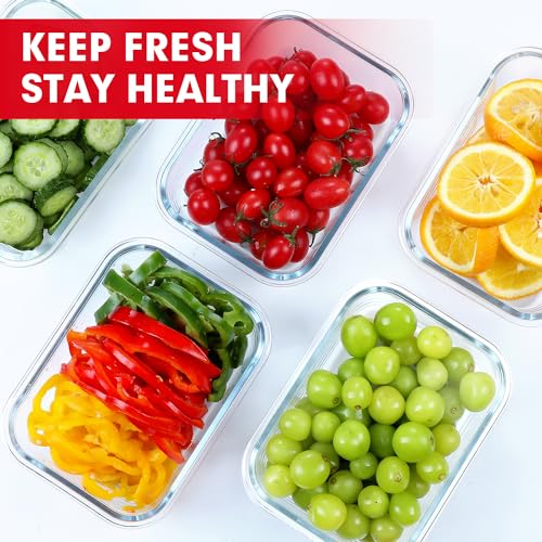 5 PACK 36 OZ Glass Meal Prep Containers Set with Lids (5 Count)