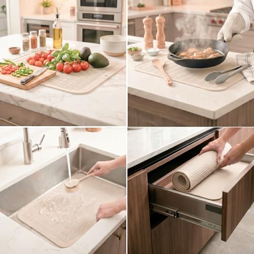 Silicone Dish Drying Mat for Multiple Usage (Tapioca / 24"L x 18"W)