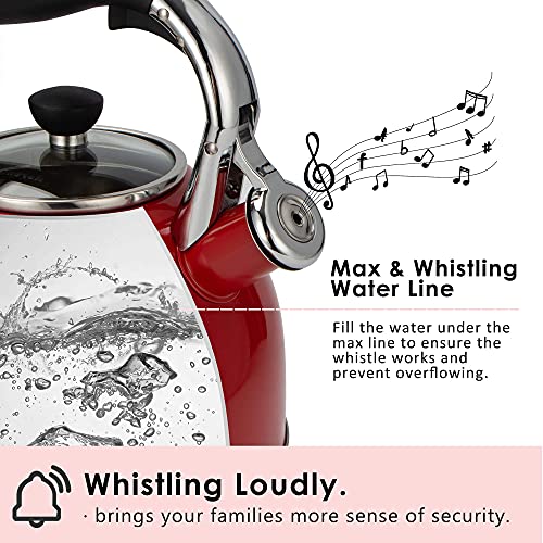 Whistling Tea Kettle for Stove Top (Red)
