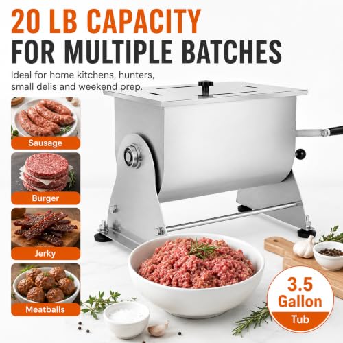 20 lb Tilting Meat Mixer for Sausage Burger Jerky (3.5 Gallon)