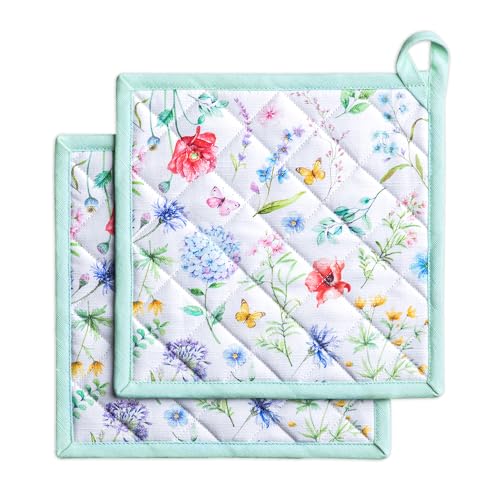 Pot Holders 100% Cotton Potholders (031 - Just Floral / 8" x 8" (Pot Holder Pack of 2))
