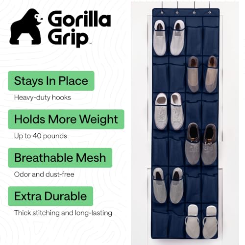 Over the Door Shoe Organizer (Navy / 24 Pockets/4 Hooks)
