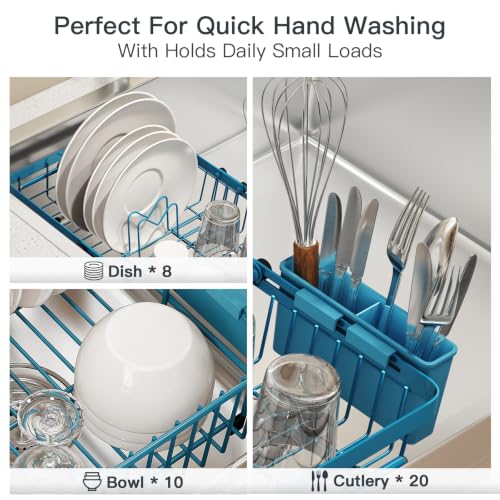 Blue Expandable Dish Drying Rack Over The Sink with Anti Slip Grip (Blue / For 13-30" W Sink)