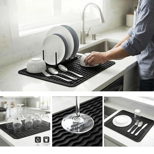 Silicone Dish Drying Mat (Black / 16"L x 12"W)