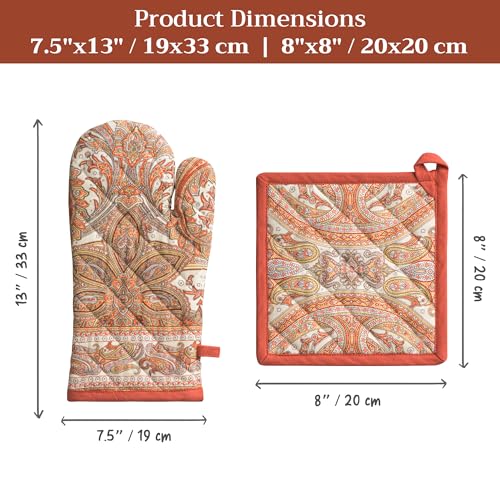 100% Cotton Oven Mitt & Pot Holder Set (023 - Kashmir Paisley / 7.5" x 13" & 8" x 8" (Oven Mitt & Pot Holder))