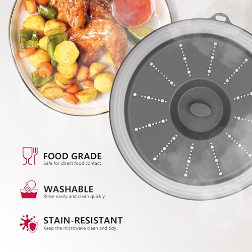 Microwave Splatter Cover Vented for Food with Hook Hole (Dark Gray / M(11"x3.26")-Pack of 1)