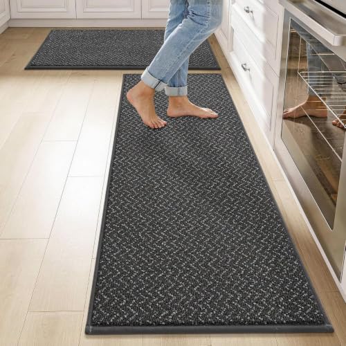 Kitchen Rugs Set of 2 Non (Dark Grey / 17“x30”+17“x48”)