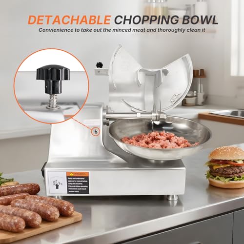 Hakka Commercial 5.5 L Multifunction 15in Meat Bowl Cutter Mixer and Buffalo Chopper Food Processor Heavy Duty Food Mixing Meat Grindering Meat Chopping Machine (5.5 L Stainless Steel)