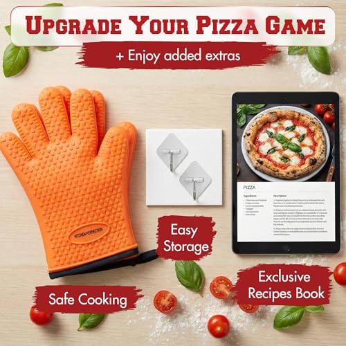 XL Silicone Pizza Oven Gloves Heat Resistant Oven Mitts (Torch Orange / X-Large)