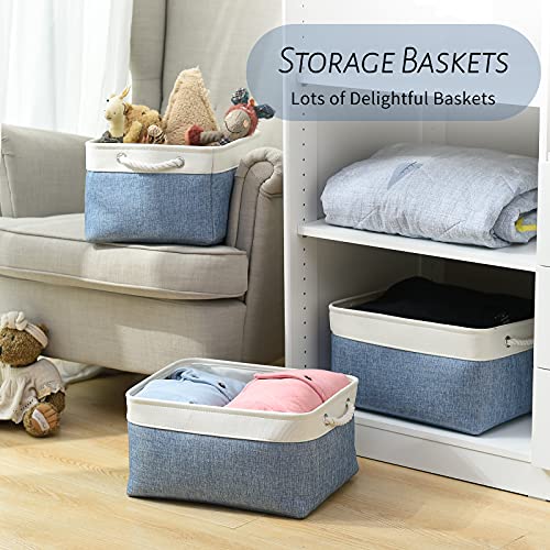 Storage Bins for Organization (White&Blue / Large-3 Pack)
