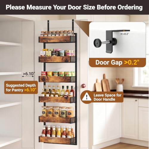 6 Tier Over the Door Pantry Organizer (Black-1P 6-Tier)