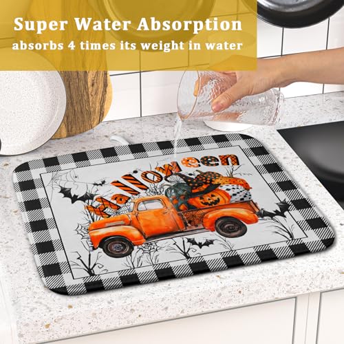 Holiday Truck Dish Drying Mat (Halloween Truck Orange / 18" x 16")