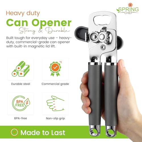Stainless Steel Manual Can Opener with Soft Grip Handles (Gray)