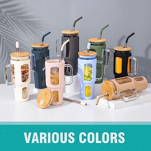 Glass Tumbler with Lid and Straw (White / 46 Ounces)