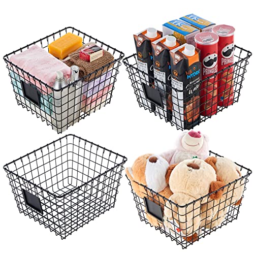 4 Pack【Large】 Wire Handmade Storage Basket for Organizing Household Goods (Medium Black)