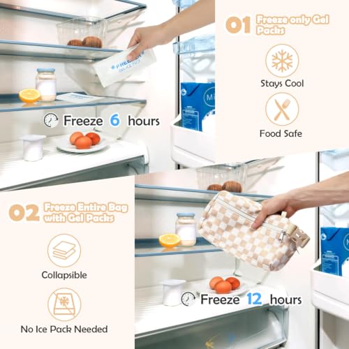 Freezable Snack Bag with Removable Ice Packs (with Ice Packs - Checkered Khaki)