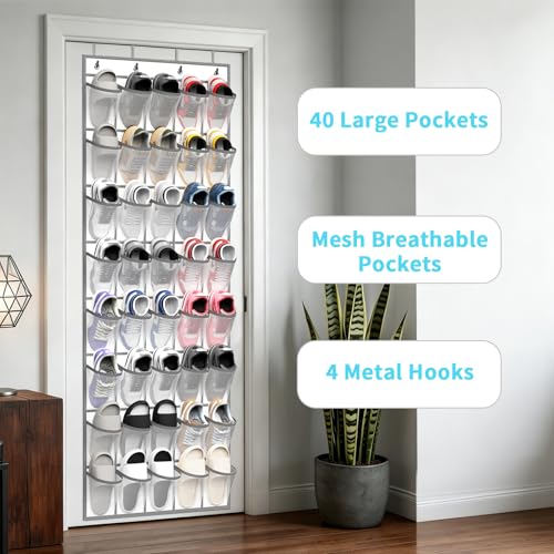 Over the Door Shoe Organizer (White - 40 Pockets)
