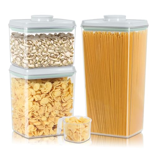 3 Pack Pasta Sugar Storage Containers with Pop (1.26+2.11+3.48Qt-Rectangle)