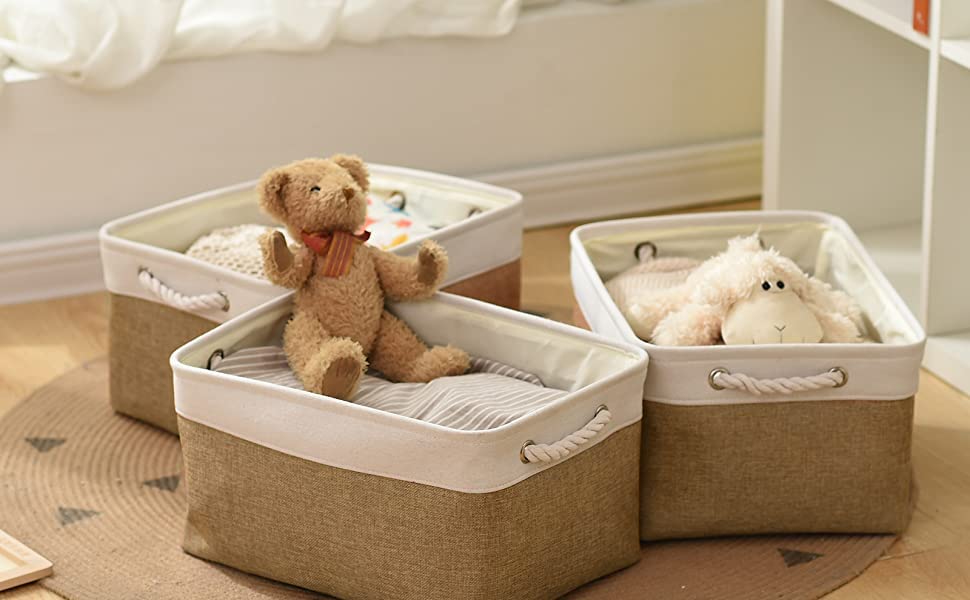 Rectangular Fabric Storage Baskets for Organizing (White&Peru / Large (Pack of 3))