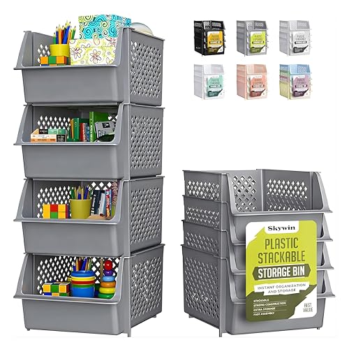 Stackable Storage Bins Open Front for Pantry Storage (4 Count)