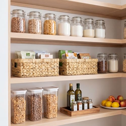 Wicker Storage Baskets for Shelves (Natural (Water Hyacinth) / 2x 13"L x 8¼"W x 4¾"H)