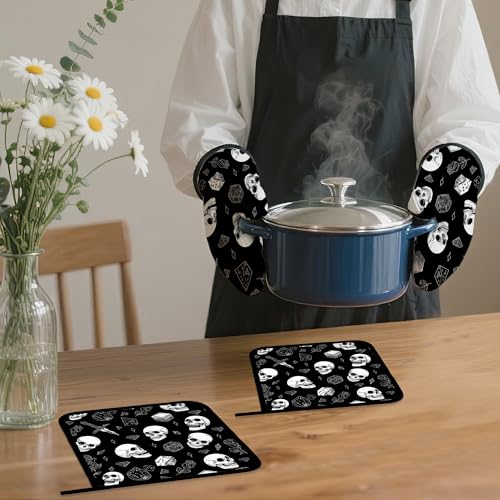 Skull Head Oven Mitts and Pot Holders (4 Count)