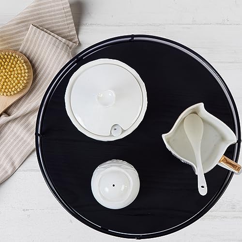 2 Pack ] 9" & 10" Black Wood Lazy Susan Organizers with Steel Sides