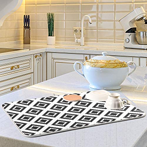 Super Absorbent Dish Drying Mat (Grey Moroccan Rhombus Plaid / 18" x 24")