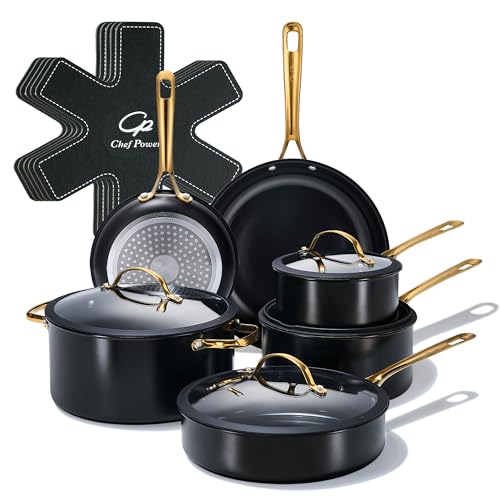 Ceramic Cookware Sets (Stone Black / 15Pcs Set)