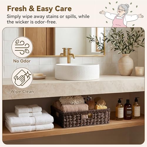 Wicker Storage Baskets for Shelves (Brown / 15¼"L x 11¾"W x 4¾"H)