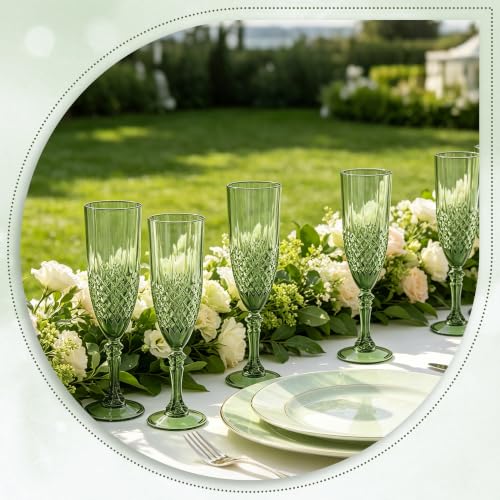 24 Pack Plastic Champagne Flutes (Sage Green)