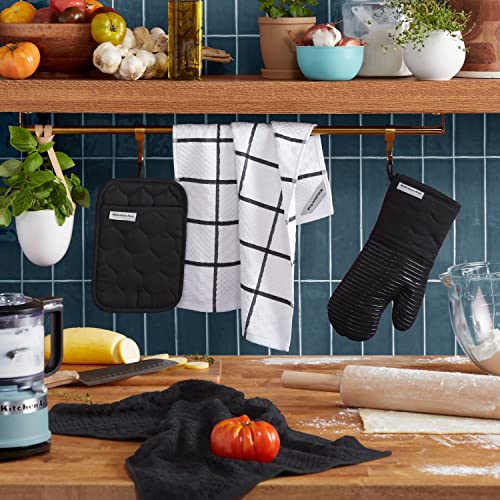 Quilted Cotton Terry Cloth Oven Mitt (Matte Black)
