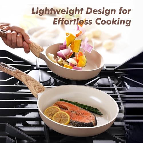 9.5inch Ceramic Nonstick Frying Pan Paella Pan (9.5 Inch / CERAMIC Taupe)