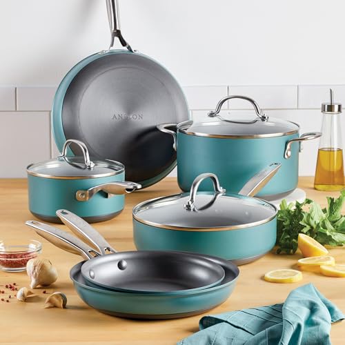 Achieve Hard Anodized Nonstick Cookware Pots and Pans Set (Cookware Set (9 Piece) / Teal)