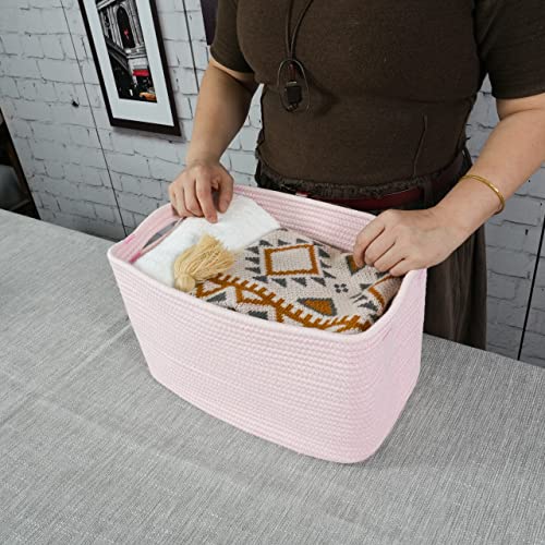 Woven Cotton Rope Storage Baskets 15x10x9.3" 3 Pack Light Pink (light pink)
