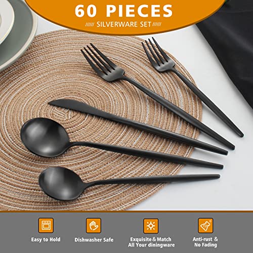 Matte Black Silverware Set for 12 (Black / 60-piece)