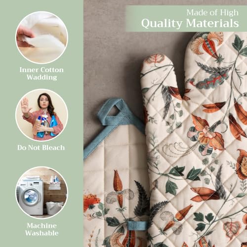 100% Cotton Oven Mitt & Pot Holder Set (060 - Dalida / 7.5" x 13" & 8" x 8" (Oven Mitt & Pot Holder))