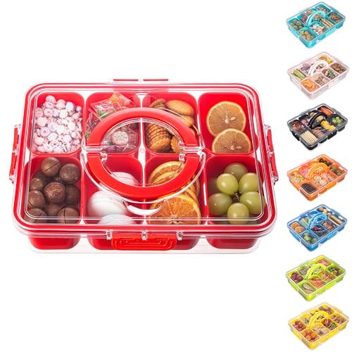 Divided Serving Tray with Lid and Handle (Red-1 Pack)